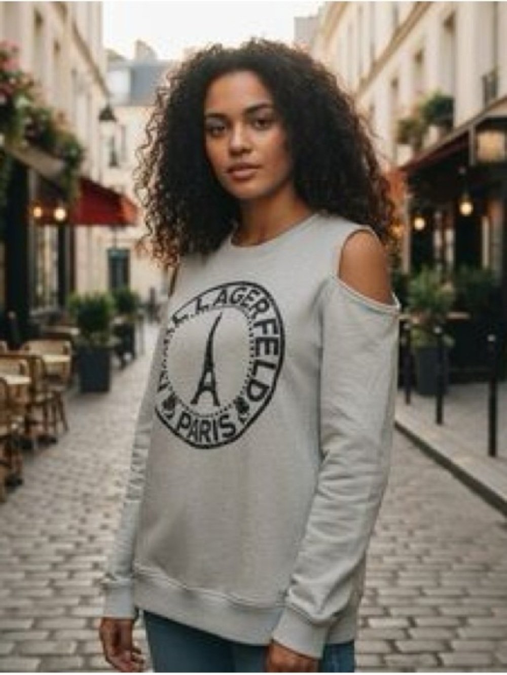 Karl Lagerfeld Cold-Shoulder Logo Sweatshirt